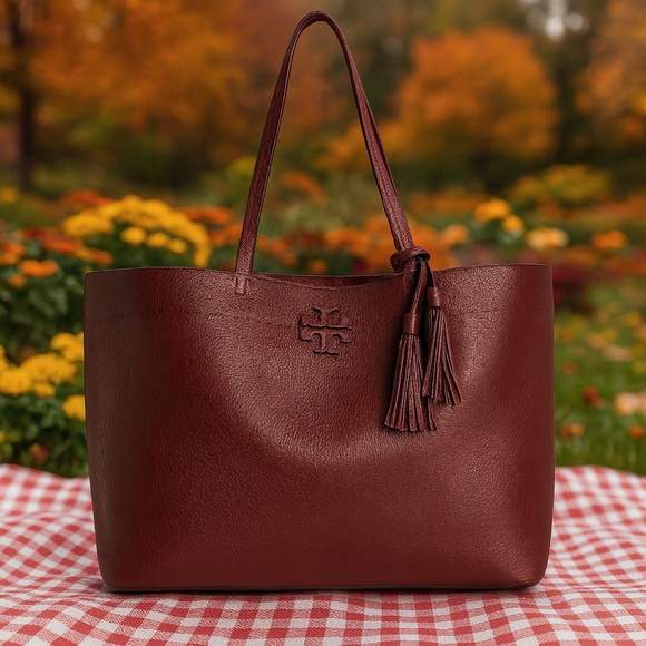 Tory Burch Handbags - NEW Tory Burch Mcgraw Port/Imperial Garnet Burgundy Leather Large Tote Bag